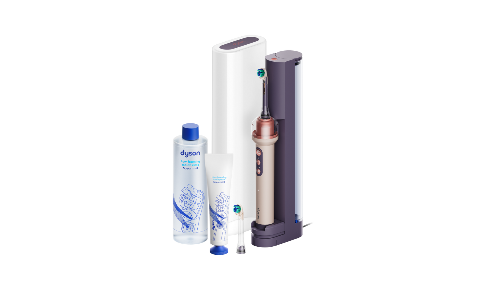 Dyson CameraJet Rose céramique avec station d'accueil, étui de voyage, dentifrice et bain de bouche Dyson