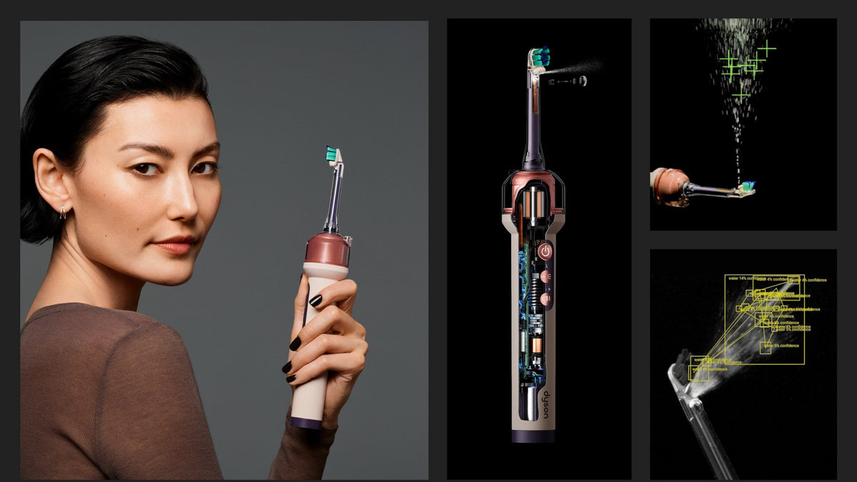 Femme utilisant la Dyson CameraJet Rose céramique avec jet interdentaire – Algérie