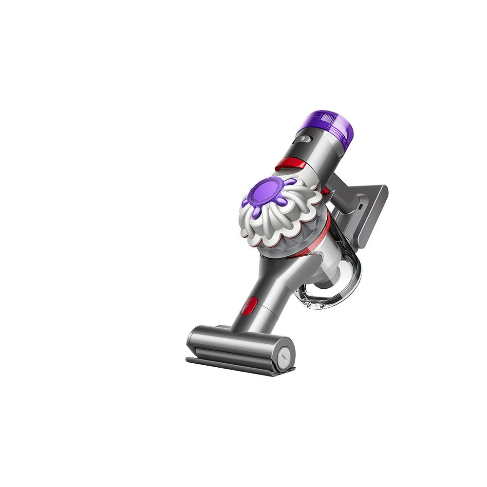 Dyson Car+Boat coloris argent, violet et rouge, équipé de la mini brosse motorisée