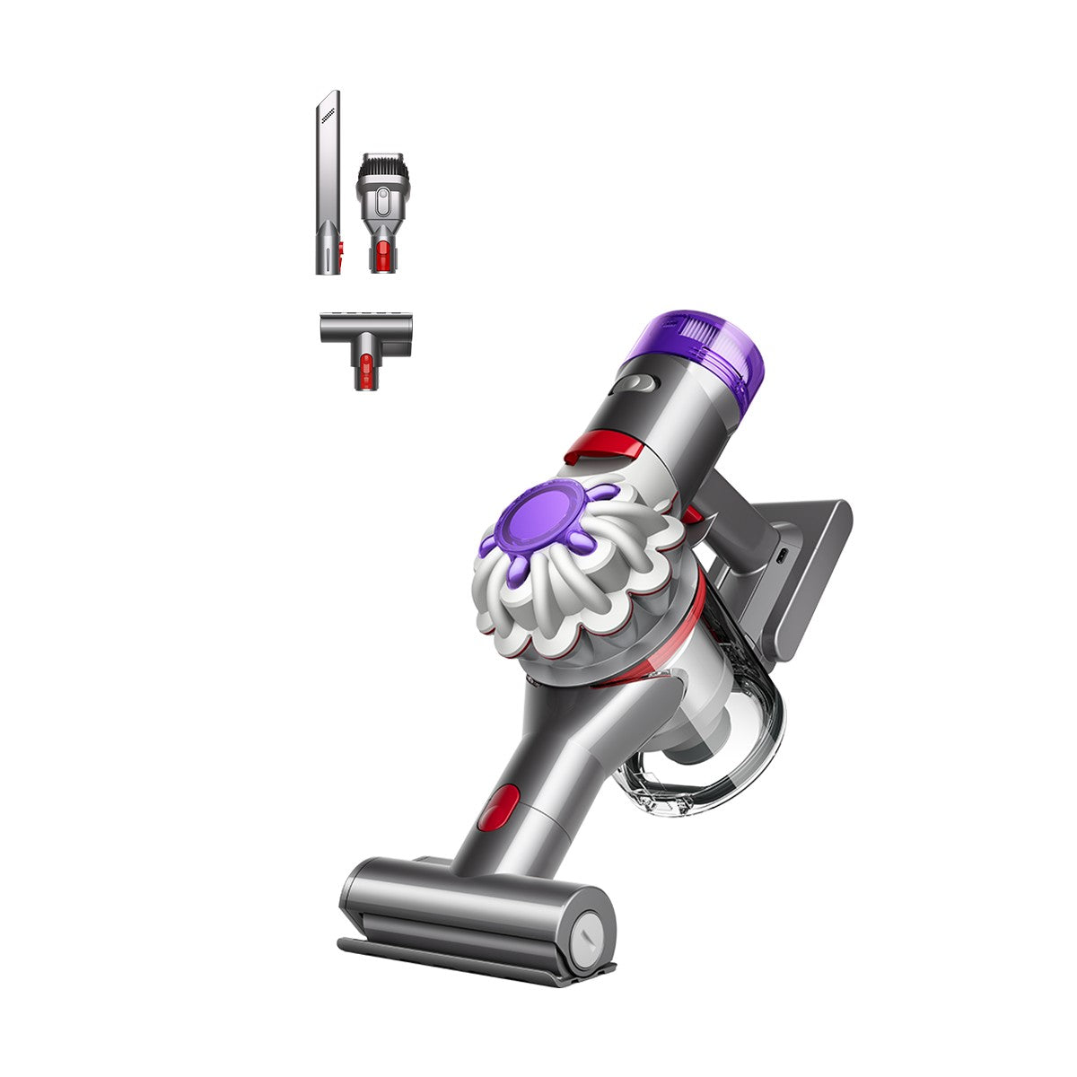 Aspirateur à main sans fil Dyson Car+Boat et ses 3 accessoires : long suceur, accessoire combiné et mini brosse motorisée