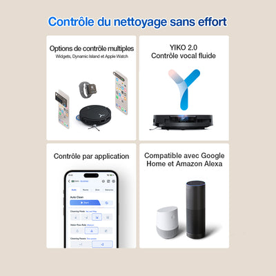 Ecovacs Deebot T50 Omni Gen2 : application ECOVACS HOME, assistant vocal YIKO 2.0, Google Assistant et Alexa