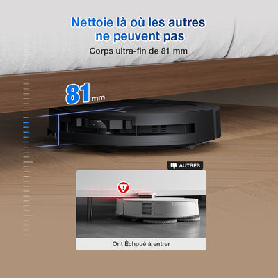 Robot aspirateur Ecovacs Deebot T50 Omni Gen2 ultra-fin 81 mm, passe sous le lit et le canapé
