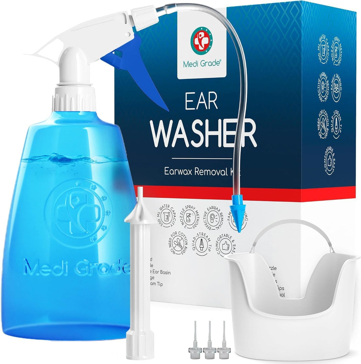 Kit Medi Grade Ear Washer : flacon 300 ml, tête de pulvérisation, bassin mains libres et embouts – Algérie