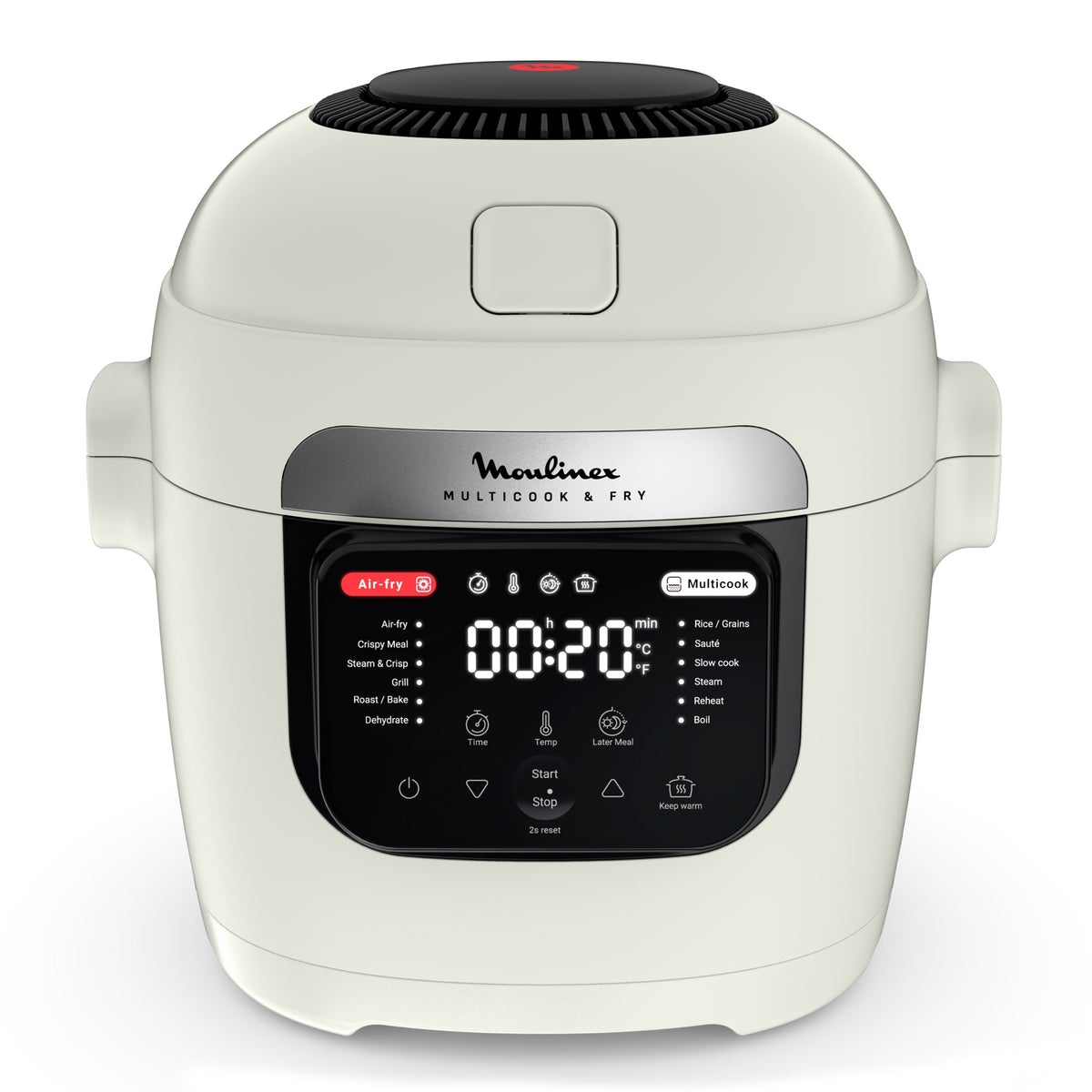 Moulinex Multicook & Fry MZ7301F0 vu de face : écran et panneau de commande à 12 programmes