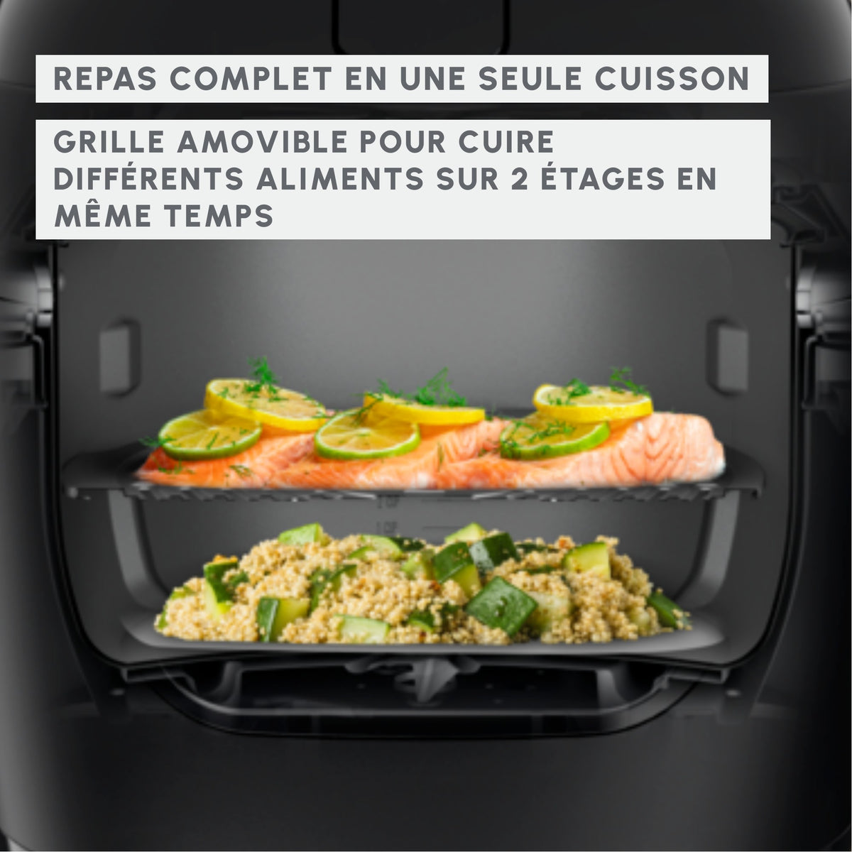 Repas complet en une seule cuisson : saumon sur la grille et quinoa au fond de la cuve