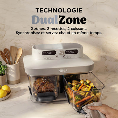 Ninja CRISPi DualZone Bone en cuisine, 2 zones de cuisson