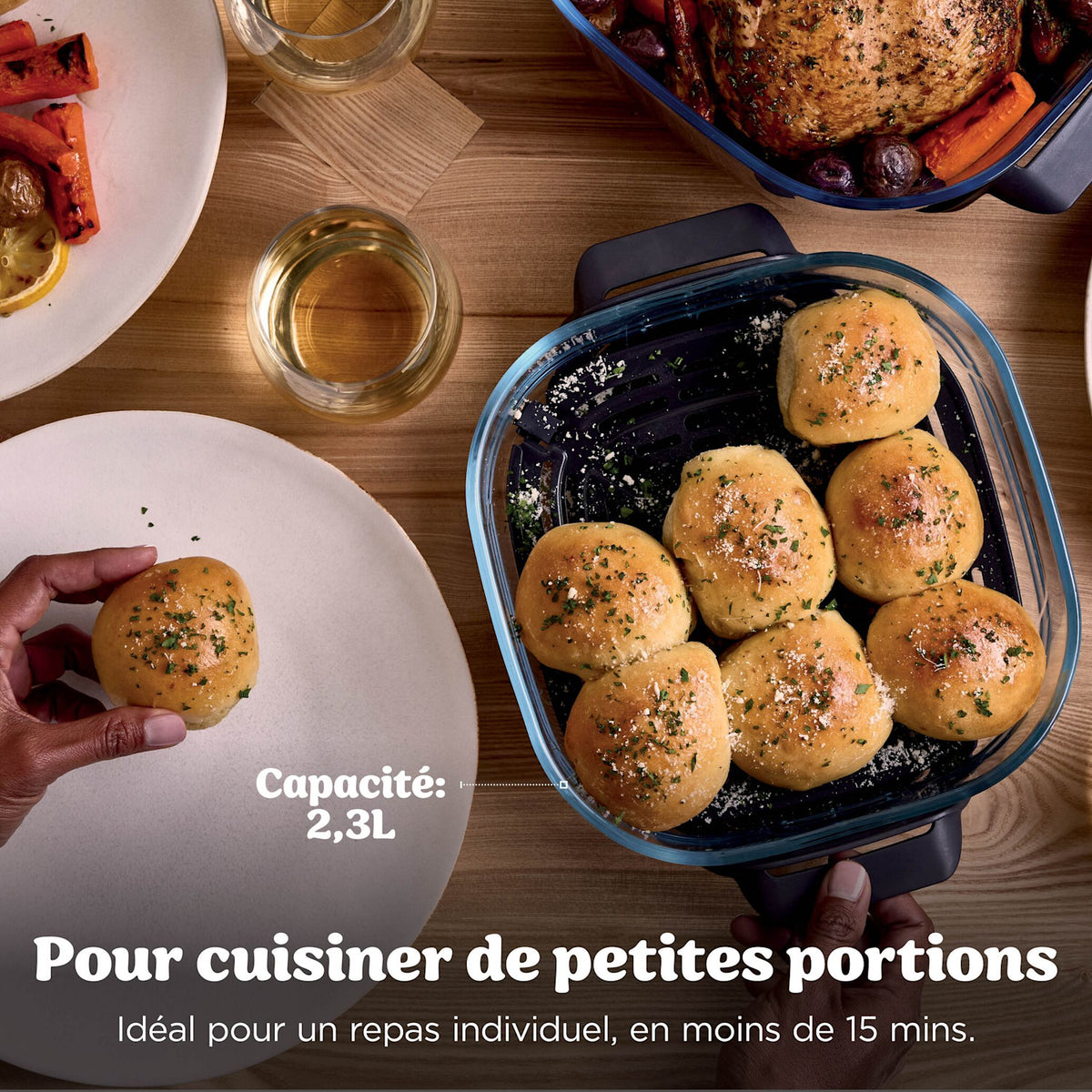Petites portions dans le récipient de 2,3 L du Ninja CRISPi, en moins de 15 minutes