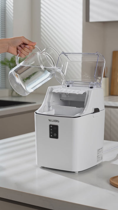 Machine à Glaçons Valberg VL-ICM20W – Glaçons en 9 min, 2 Tailles, Réservoir 1L