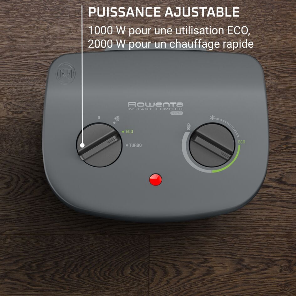 Puissance ajustable : 1000 W en mode Éco, 2000 W pour un chauffage rapide