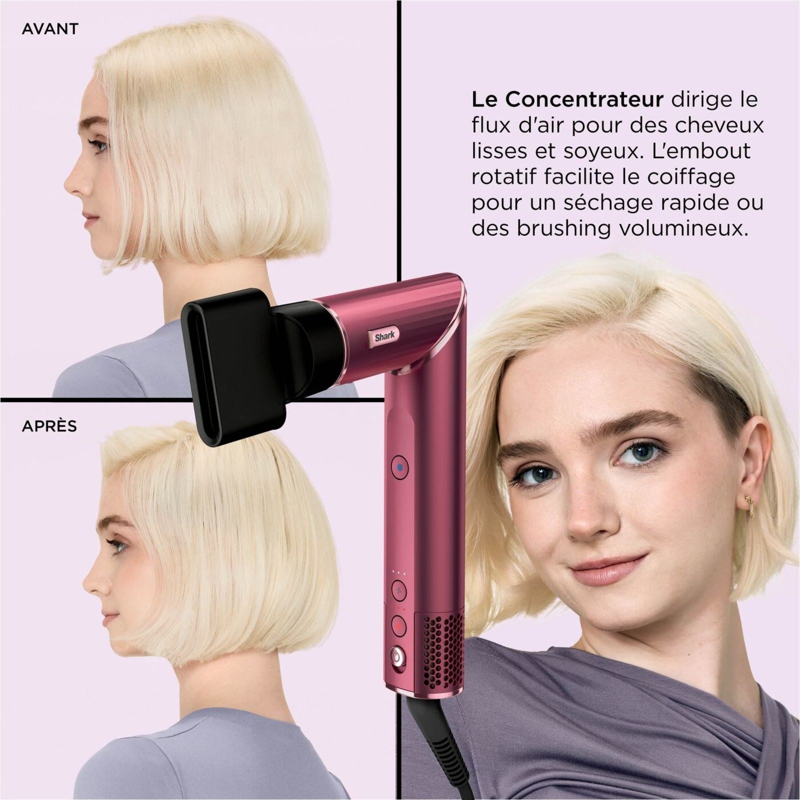 Concentrateur de coiffage du Shark FlexStyle Cerise Noire — séchage rapide et brushings