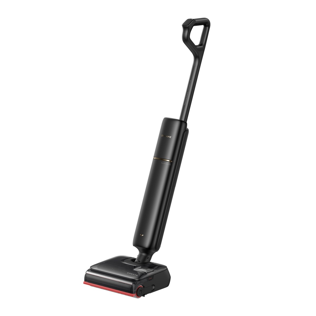 Dreame T16 Pro Heat R noir — vue trois quarts, rouleau rouge