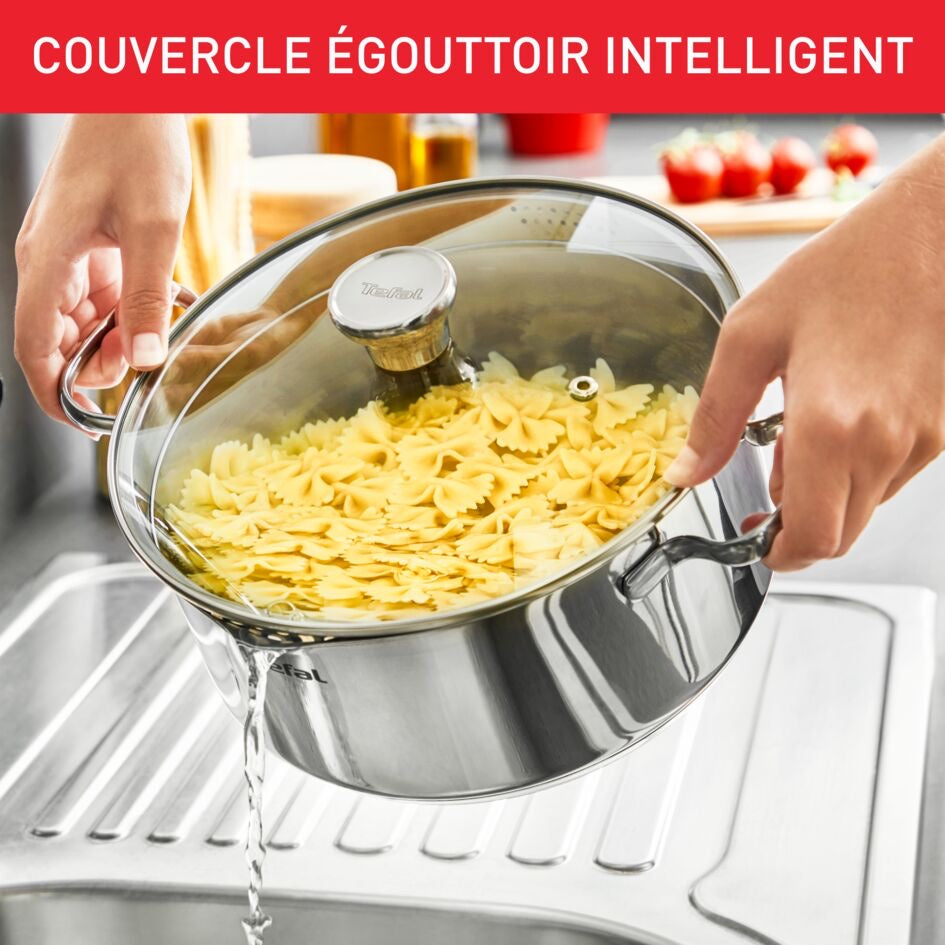 Couvercle égouttoir Tefal Duetto : égoutter les pâtes directement depuis le faitout