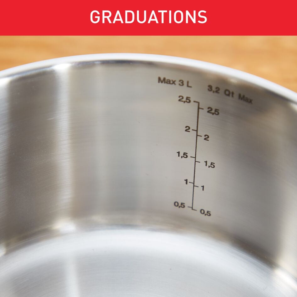 Graduations à l'intérieur d'un faitout Tefal Duetto pour doser l'eau